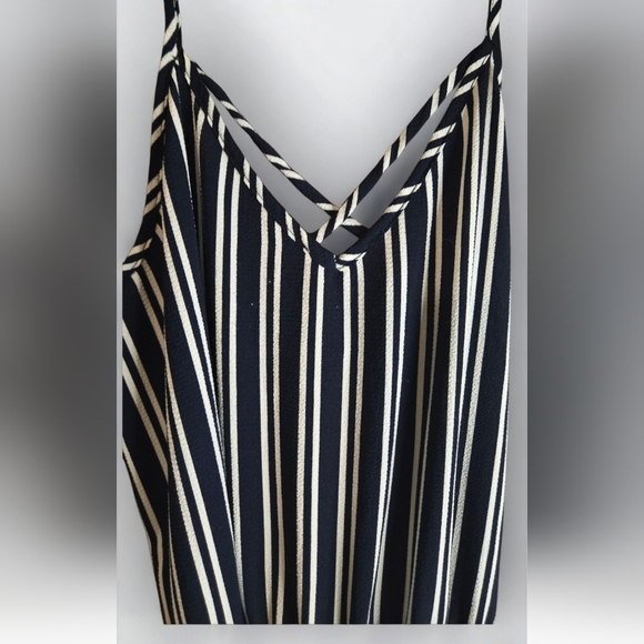See You Monday Navy & White Striped Wide-Leg Jumpsuit – Size Large - Picture 4 of 5